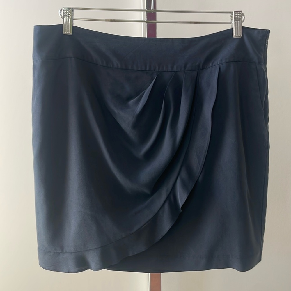 Navy silk ruffle skirt